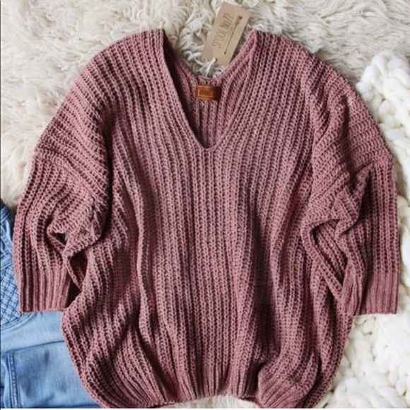 LAST ONE-Mauve chunky off the shoulder sweater NWT - Picture 2 of 4